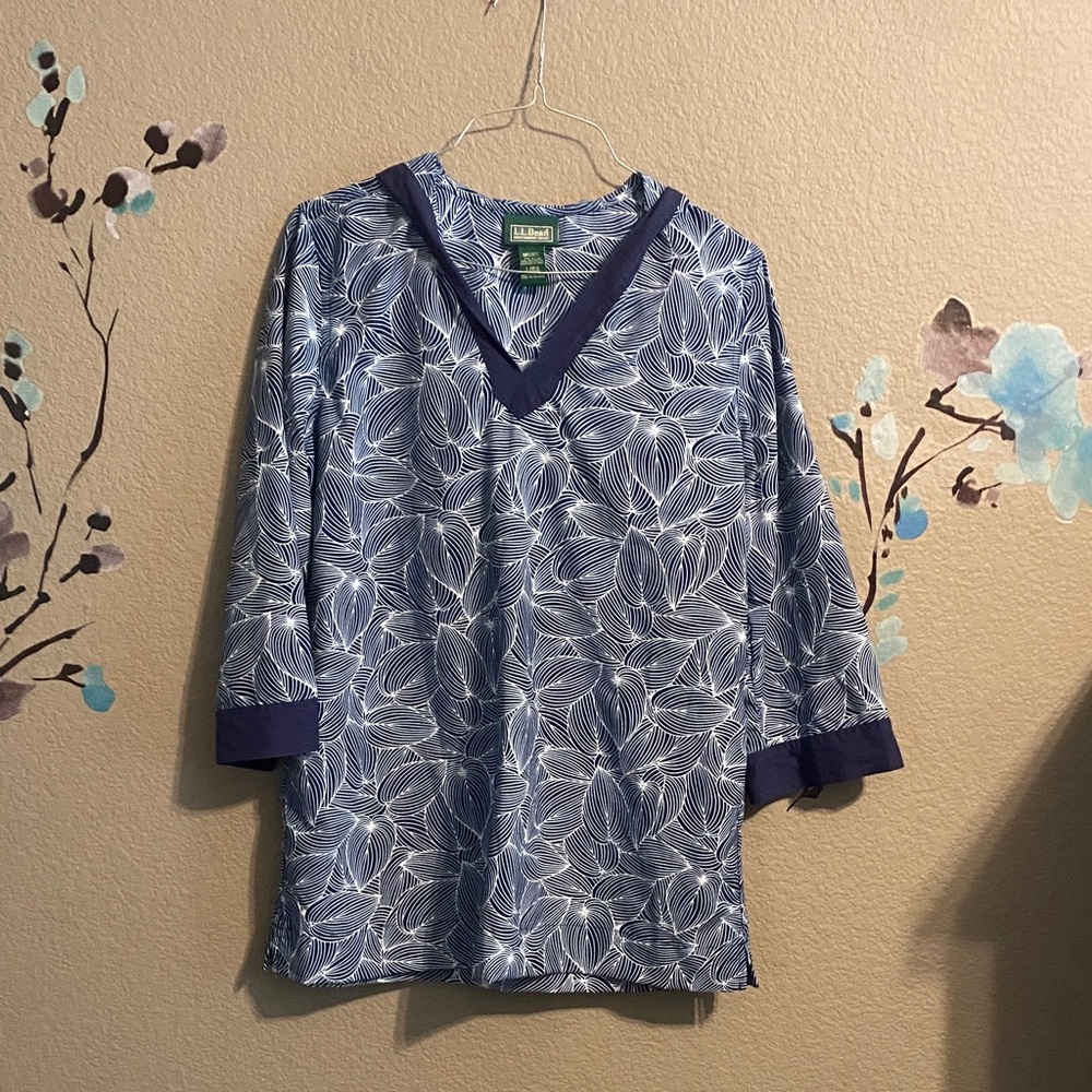 L.L. Bean tropical printed hooded tunic beach cover up L